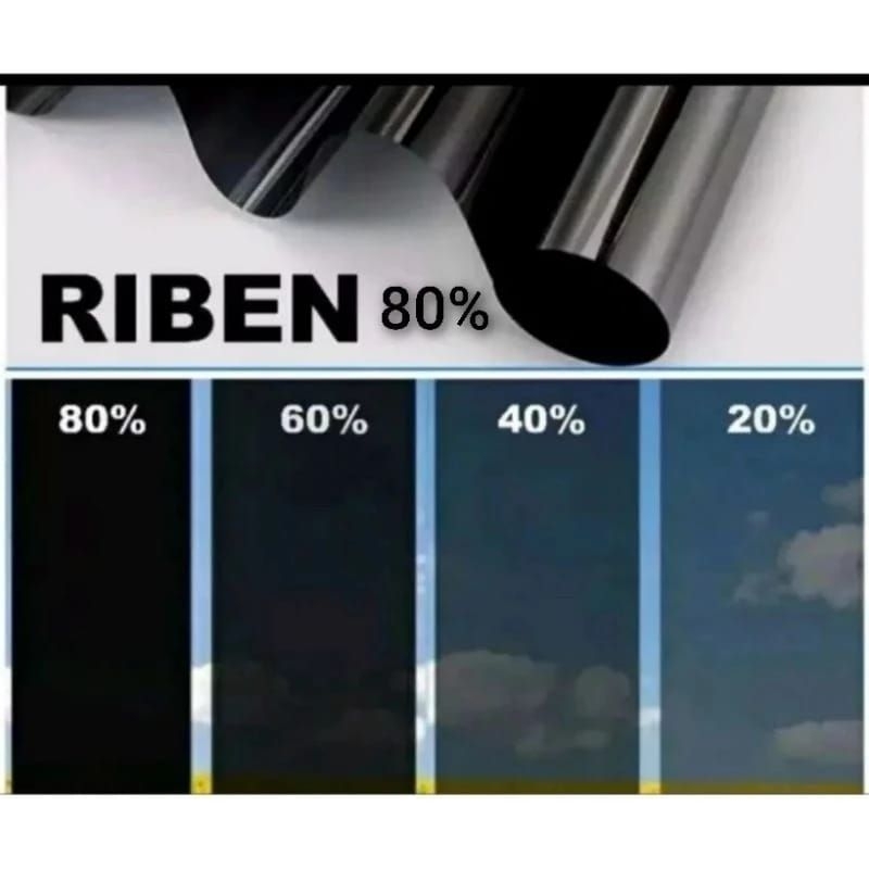 KACA FILM RIBEN STIKER KACA RUMAH MOBIL 80% 60% 40% 20% KACA FILM HITAM ANTI UV PEREDAM SINAR MATAHA