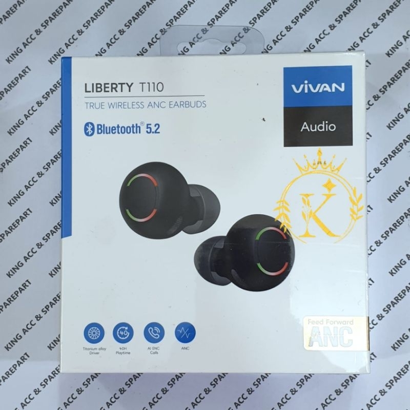VIVAN Liberty T110 FF ANC+Dual ENC TWS with colorful LED and 40H Playtime Black