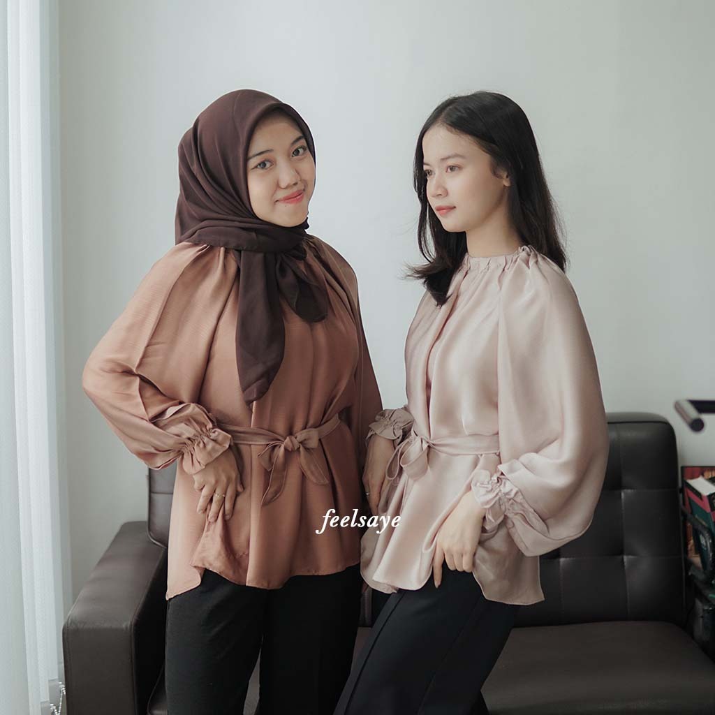 Blouse Satin Silk Atasan Wanita Baju Korea FEELSAYE
