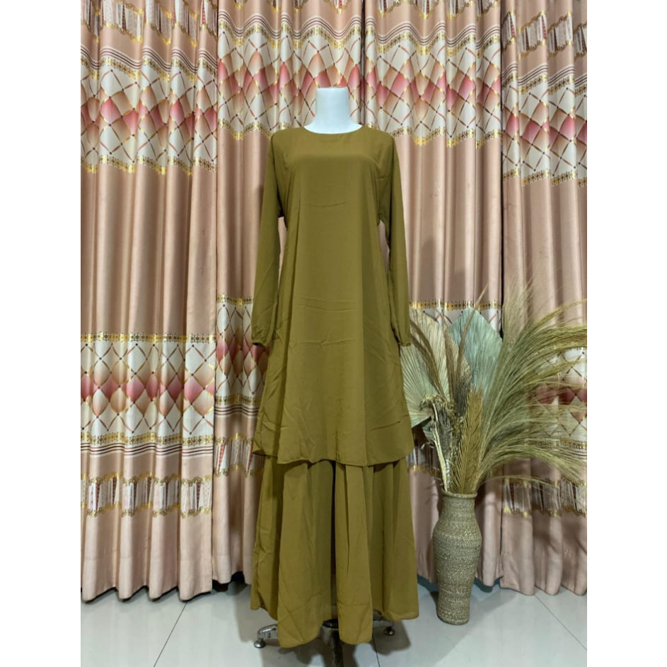 Gamis Malaysia Bahan Ceruty Babydoll - Polos - Jumbo - Premium - Baju Kurung