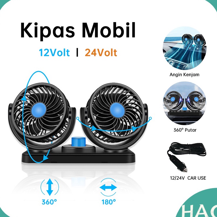 Kipas Angin Mobil Double Fan 12V24V  Kipas Angin Mobil 12Volt  Kipas Mobil