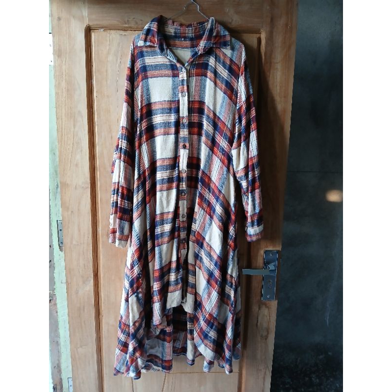 oclo official flanel flannel tunik midi preloved
