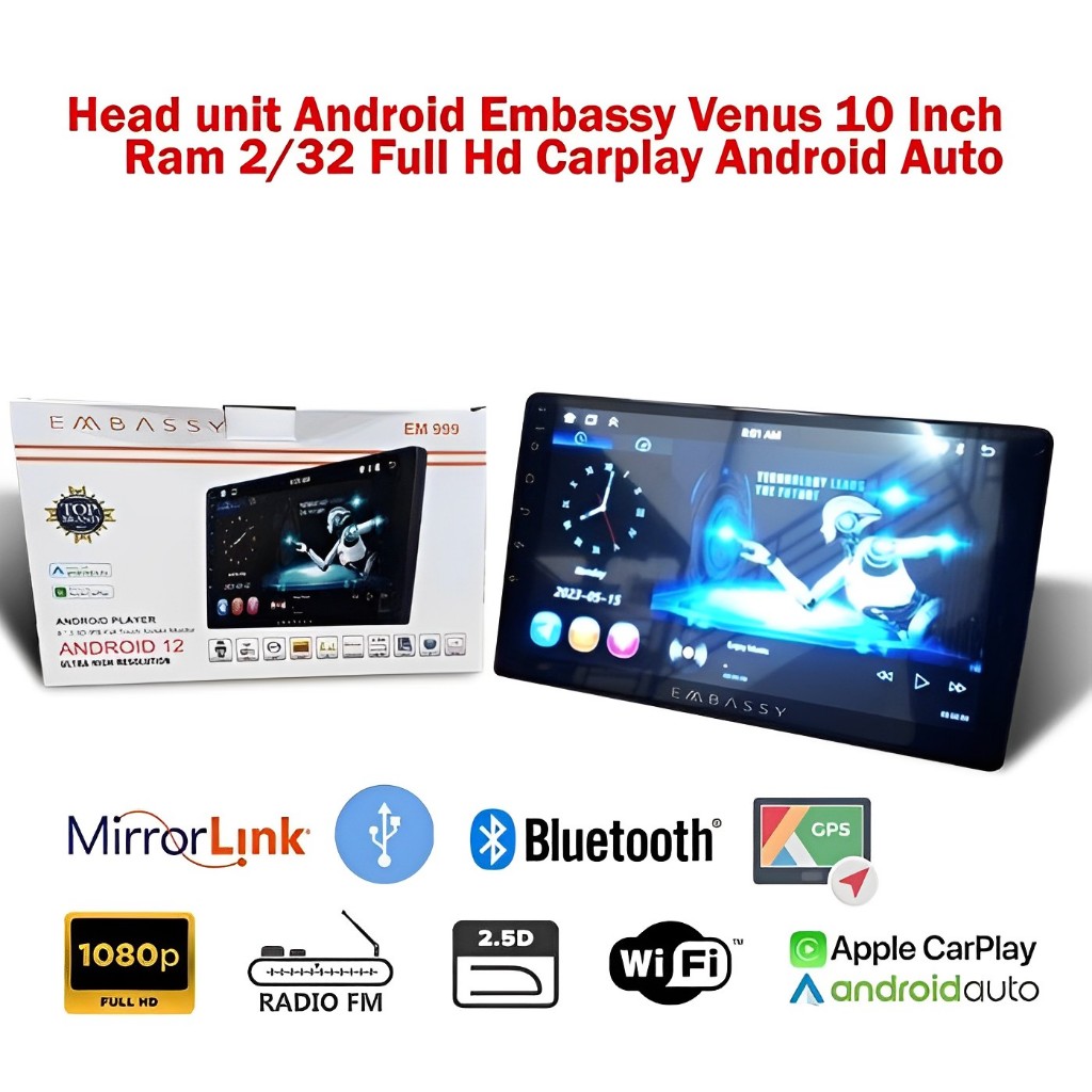 Head Unit Android Double din embassy 10 inch venus