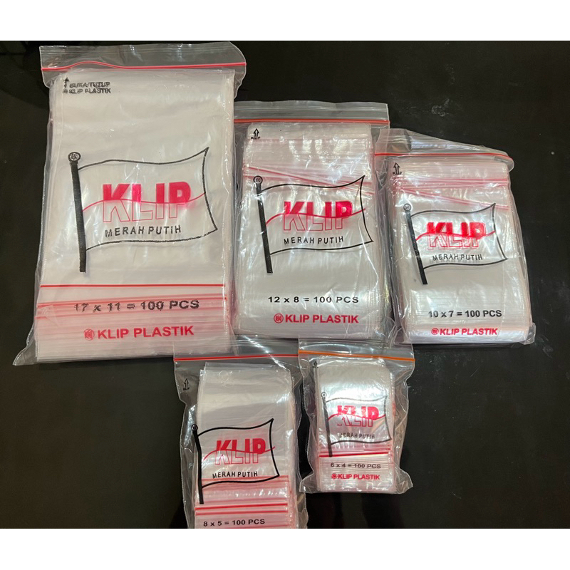 Merah Putih Kantong Plastik Klip Ziplock Bening - isi 100 Pcs