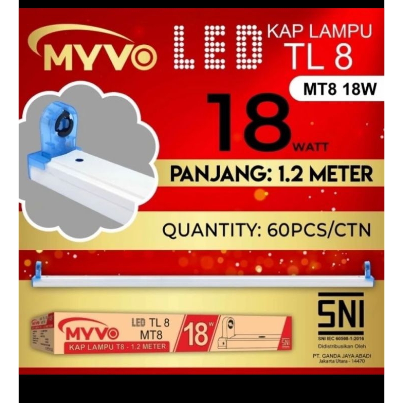Kap Lampu LED T8 Myvo 18 Watt