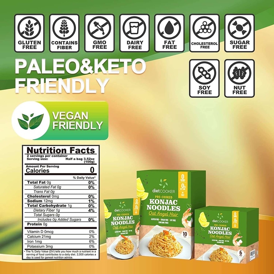 

Shirataki Oat Noodle, DIET COOKER Premium Konjac Noodle With Oat