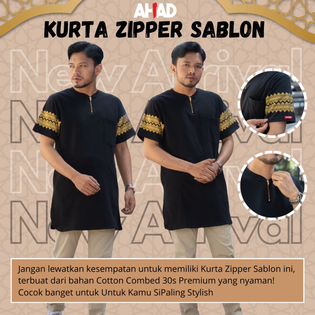Original - Kurta Zipper Sablon - Bisa COD | Kaos Kurta Premium Cotton Combed 24s | Kurta Lengan Pend
