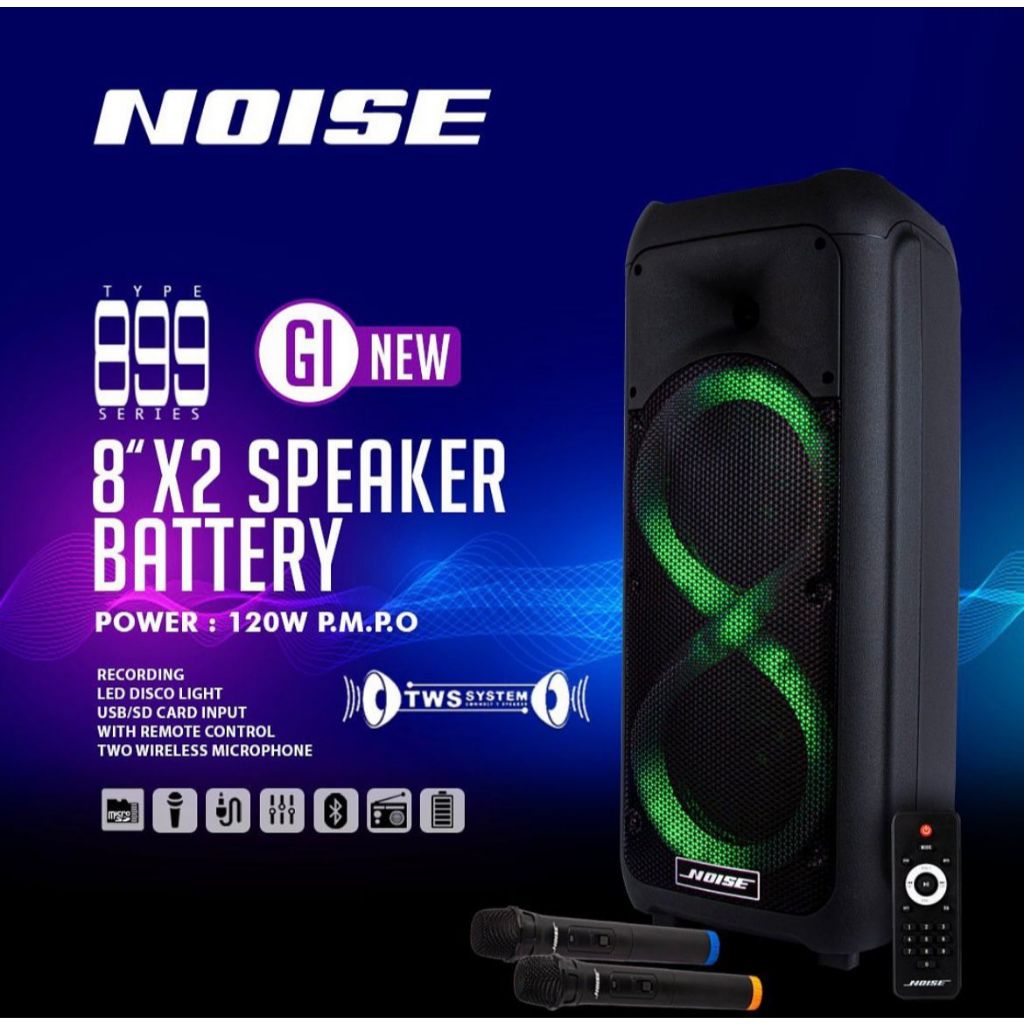 Speaker Portable Wireless Noise 899 B HIVE Original 8 inch x2 Bluetooth