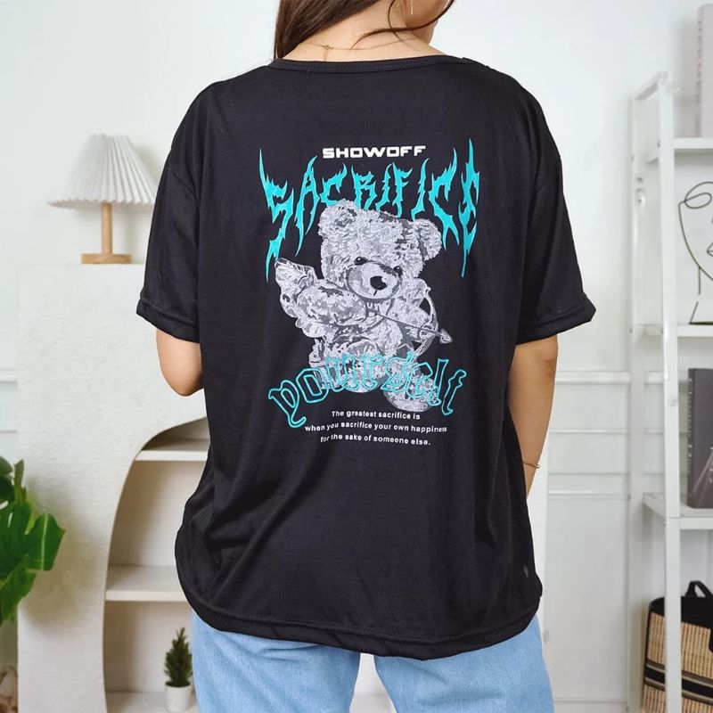 Kaos Oversize Angel Bear Hitam