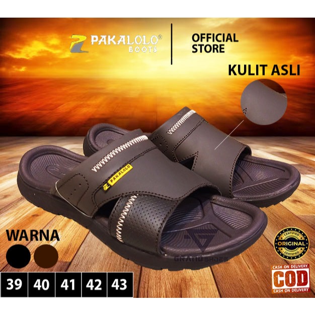 Pakalolo KARANG sendal slide slop pria kulit asli kasual anti slip model terbaru Original