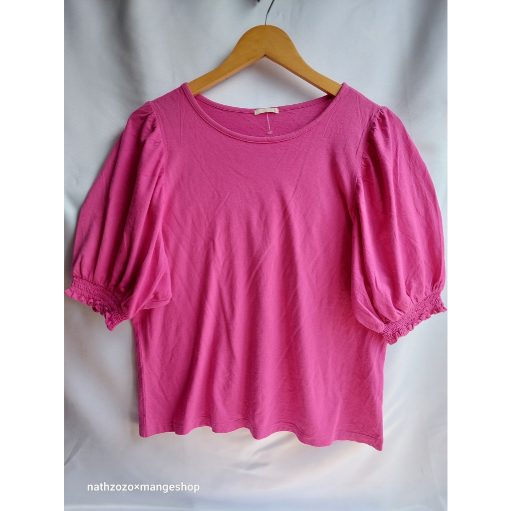 GU top kaos tshirt lengan balon pink fuschia preloved size L