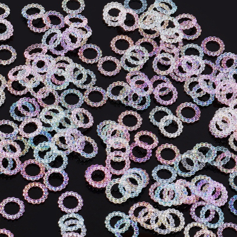 50pcs Manik Mutiara Akrilik Pelangi Mote Cincin Pandora Holo Bulat