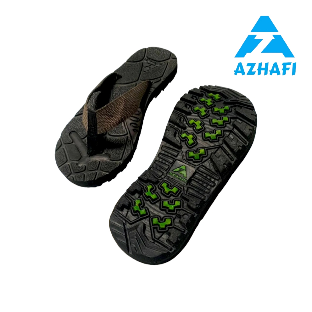 Azhafi - Sendal Sandal Selop Slop Jalan Gunung Santai Jepit Pria Anti Putus Eiger (Hitam Hijau)