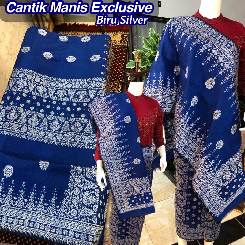 Songket Cantik Manis Exclusive Biru Silver /songket tenun asli palembang /ilham songket palembang /s