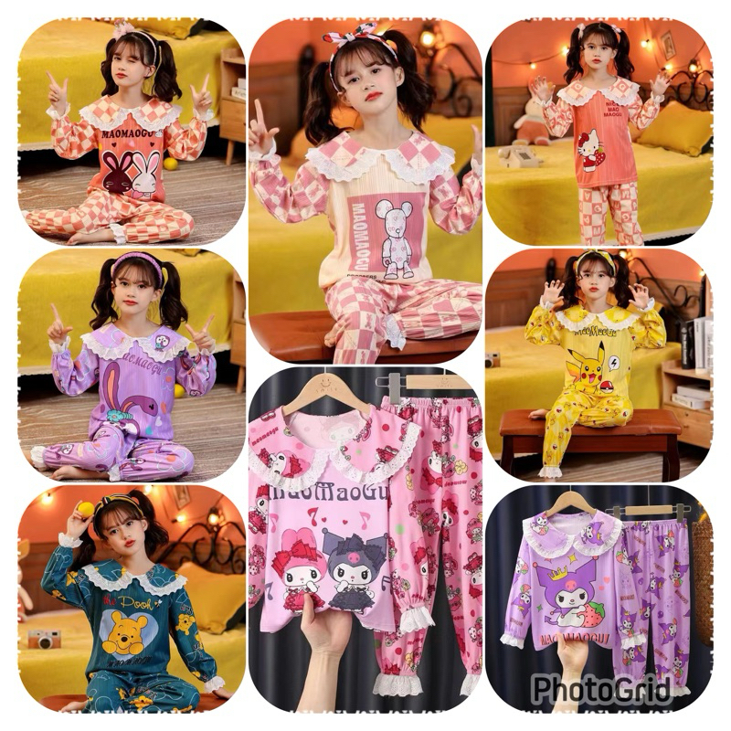 Setelan Piyama Baju Tidur Premium Import  Celana Tangan Pendek Anak Putri Perempuan Karakter Mickey 