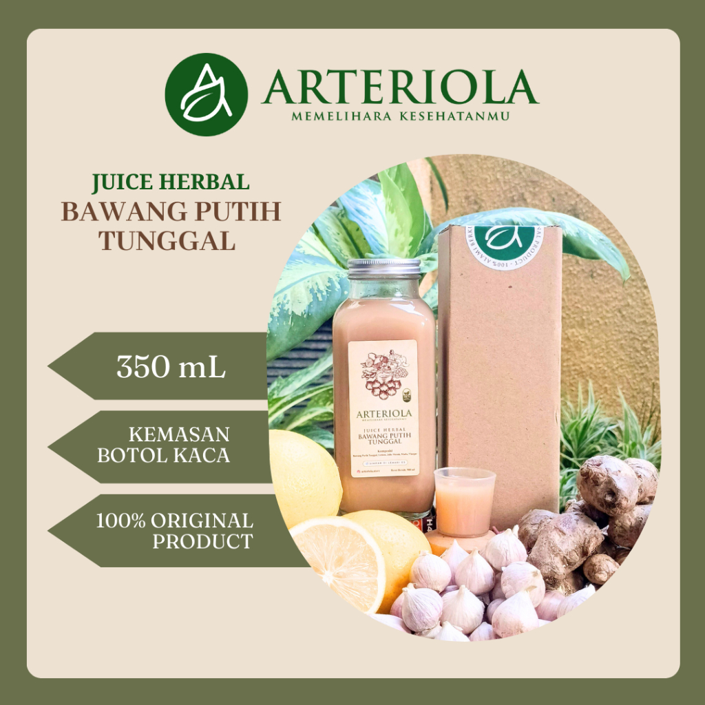 

Arteriola Jus Bawang Putih Tunggal 350ml Bawang Putih Tunggal Jahe Merah Lemon Cuka Apel Madu Hutan.