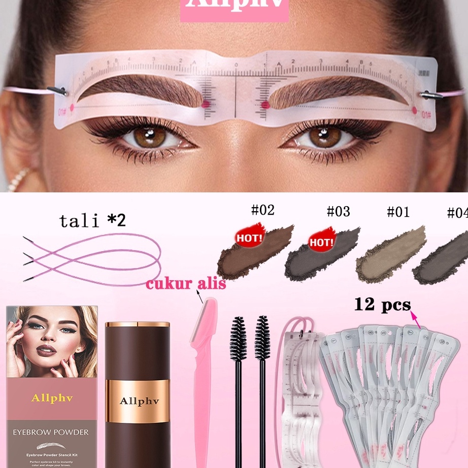 STAR 224 NewALLPHV Eyebrow Powder Waterproof Cetakan Alis Tali GRATIS 12 Alis Cetakan TempelCukur Al