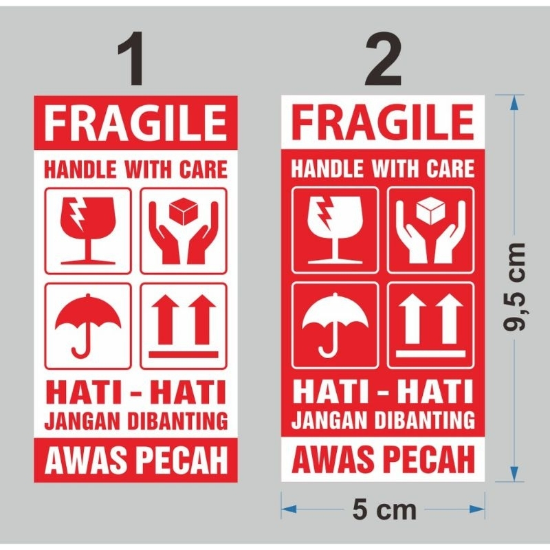 

STICKER FRAGILE HANDLE WITH CARE HATI HATI AWAS PECAH STIKER UK. 9.5 X 5 CM - STICKER PENGEPAKAN BARANG - STIKER FRAGILE