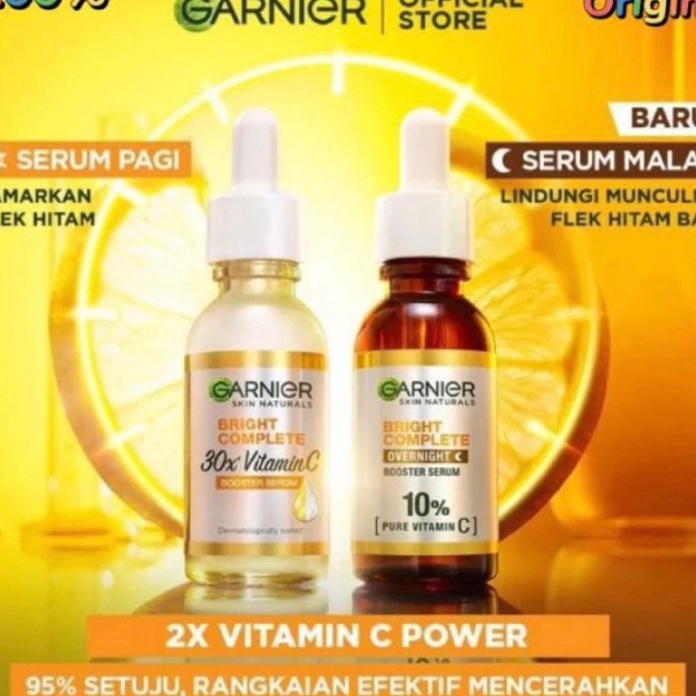 STOK SIAP COD 2Paket hemat Garnier Bringht Completed Scincare Vitamin c 3x Night Serum Bringht