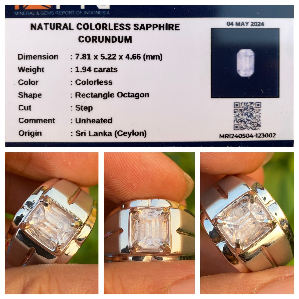 Natural 1.94ct colorless sapphire srilanka ceylon no heat