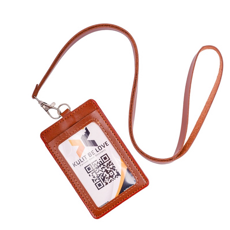 

KODE A13Y Id Card Holder Kulit PU 2 Slot Dengan Tali Kulit