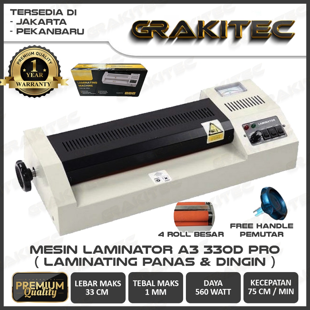 

KODE N44C Mesin Laminating A3 33mm Laminator GRAKITEC 33A Handle