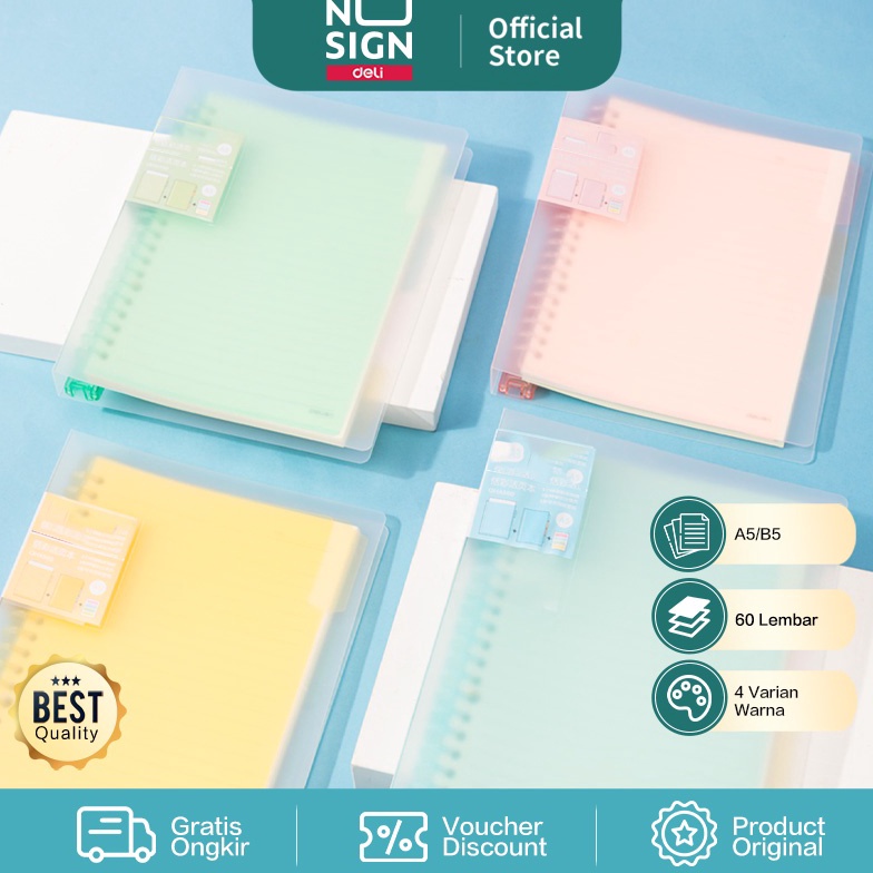 

KODE B95X Deli Loose Leaf Book Binder A5B5 Isi 6 Halaman Cover Transparan Warna Pastel QHA56 QHB56