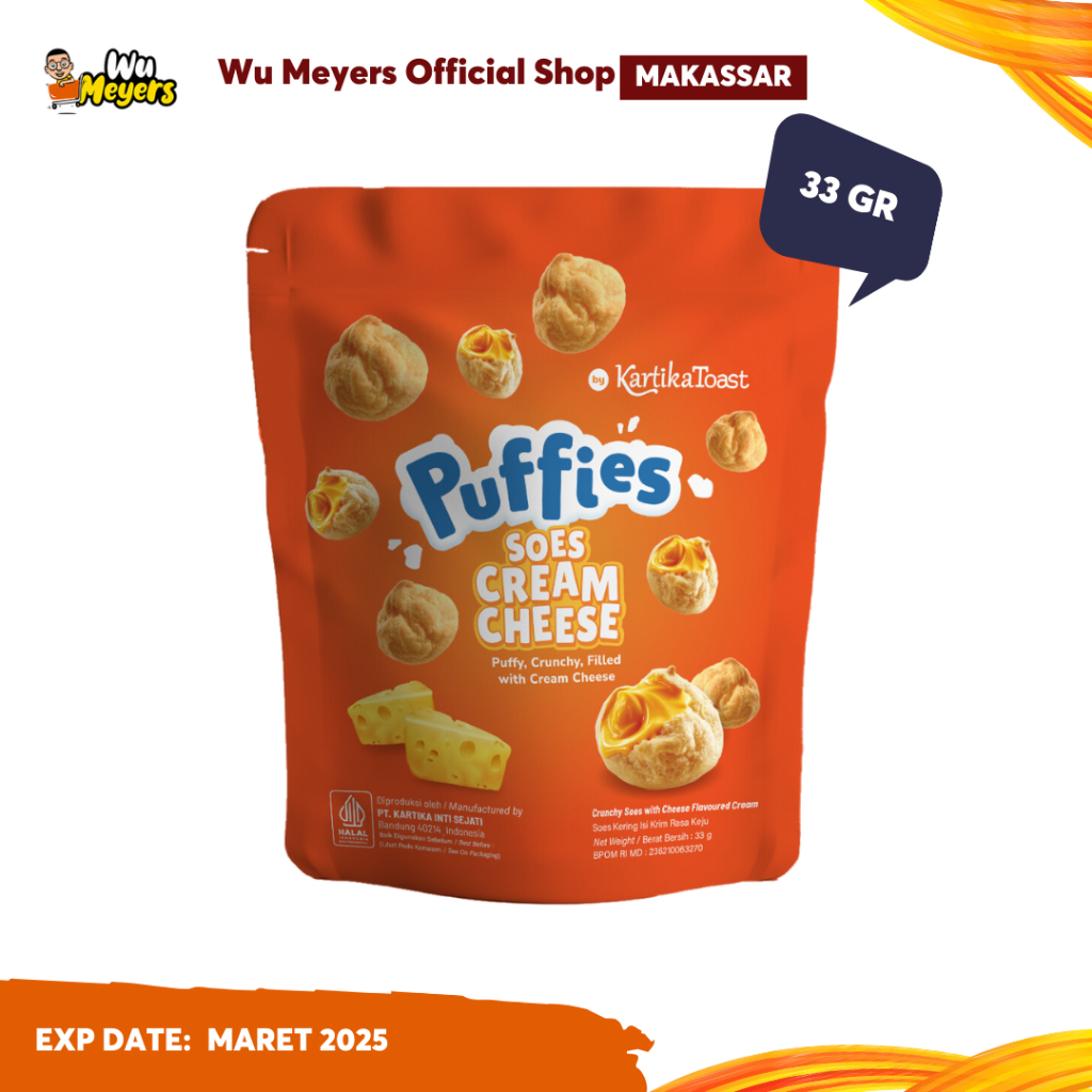 

KT Kartika Toast Puffies Cheese 33g - Kue Soes isi Keju - Wu Meyers Makassar