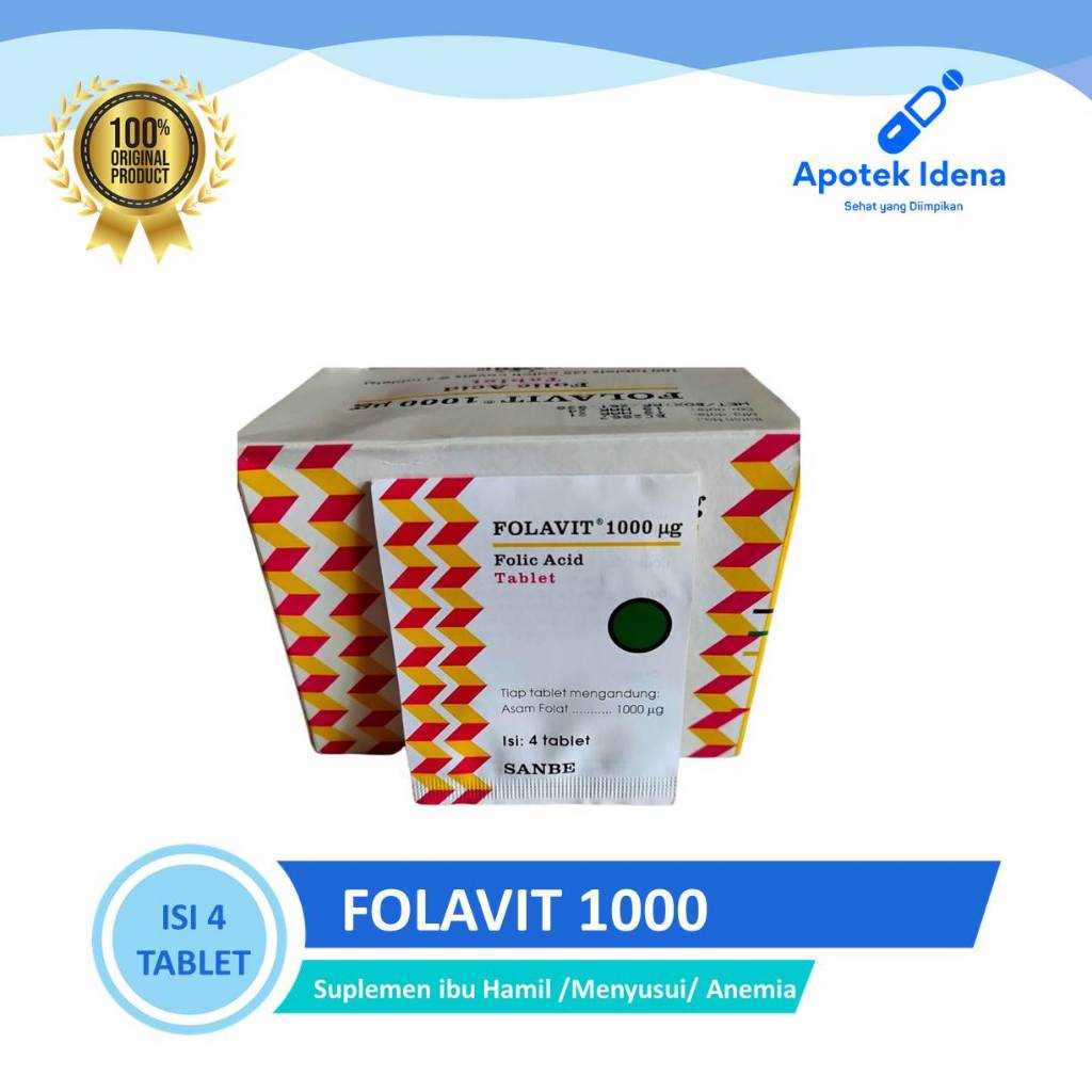 FOLAVIT 1000mg 1 Strip 4 Tablet Vitamin Ibu Hamil /Vitamin Ibu Menyusui /Promil/ Penderita Anemia
