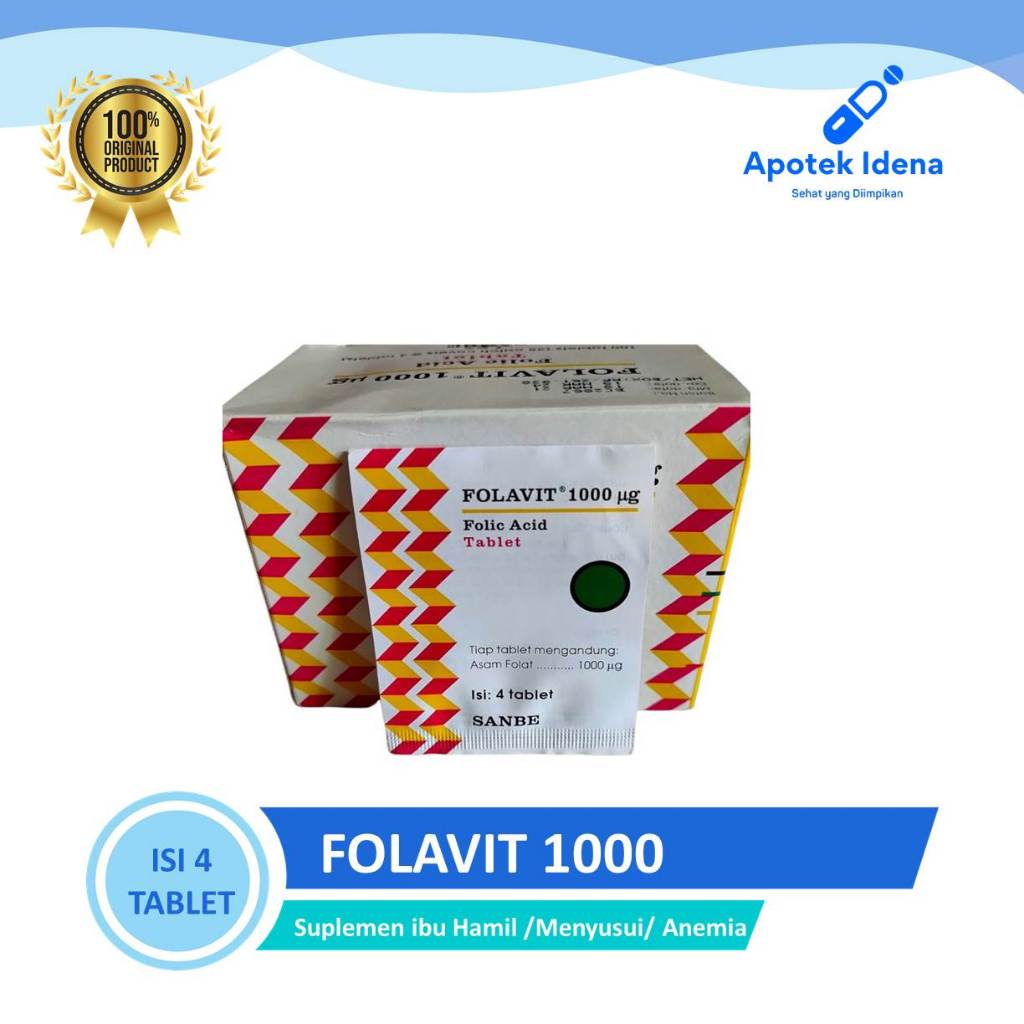 FOLAVIT 1000mg 1 Strip 4 Tablet Vitamin Ibu Hamil / Vitamin Ibu Menyusui / Promil / Penderita Anemia