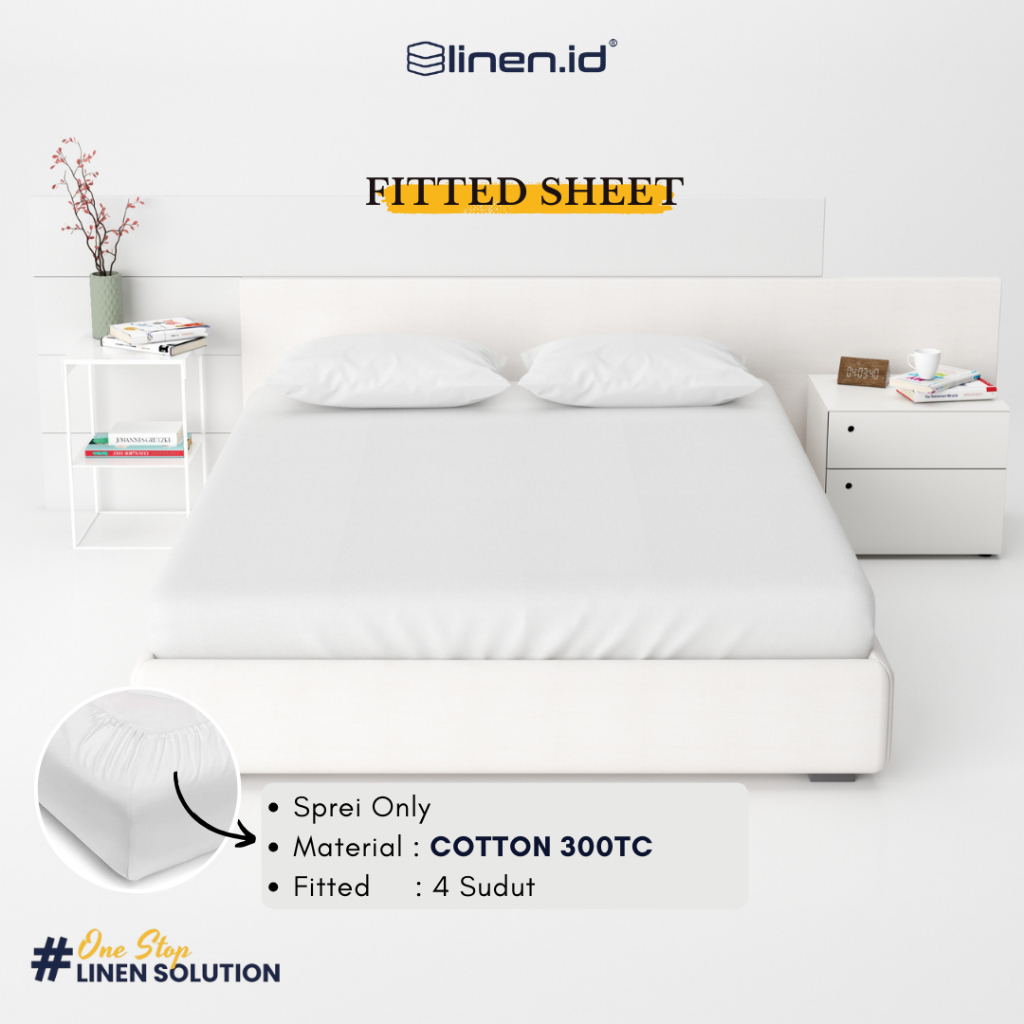 [Sprei only] Fitted Sheet Putih Polos Cotton 300TC Dengan Karet