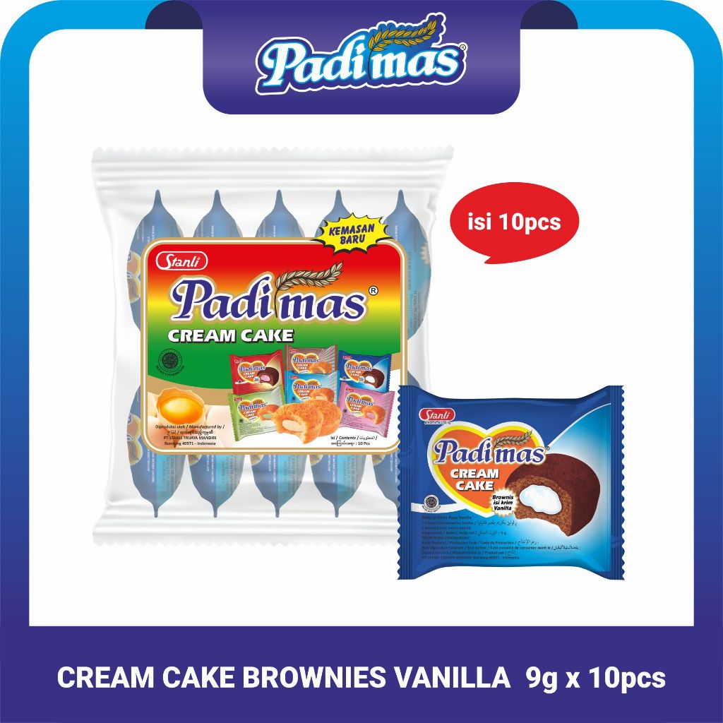 Padimas Cream Cake (Bolu Isi) Brownies Vanilla 9g - Ball isi 10pcs