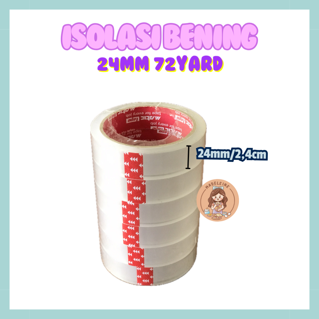 

LAKBAN BENING 24mm x 72YARD ISOLASI SELOTIP CLEAR TAPE DAYA LENGKET KUAT MADELEINE