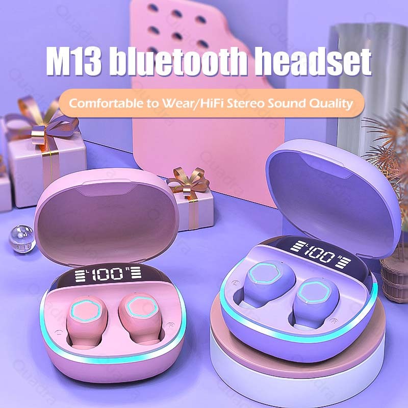 M13 Macaron TWS Headset Bluetooth with Mic Breathing Light Case Earphone Bluetooth Led Display Scree