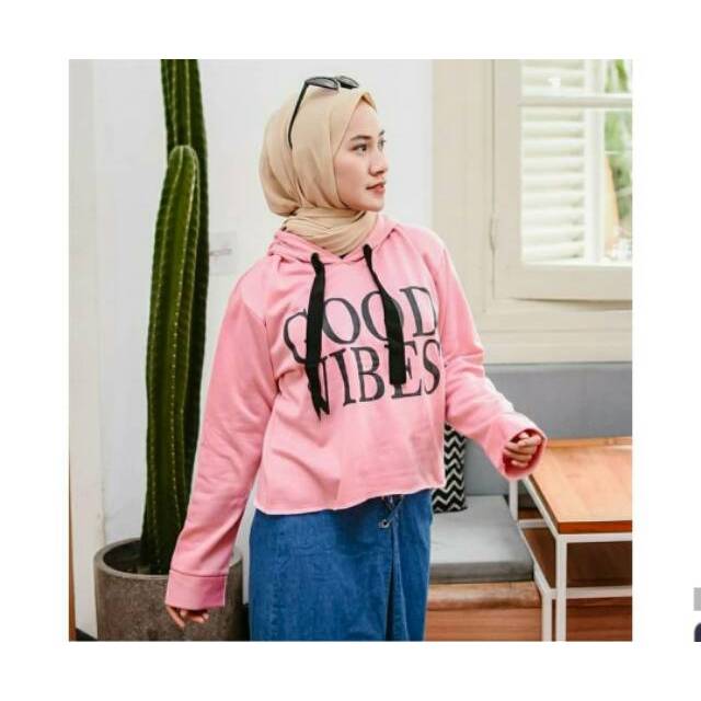 ZETERINDO - BAJU WANITA AWY / Sweater GOOD VIBES  / HOODIE WANITA KEKINIAN MOTIF GOOD VIBES / OUTFIT