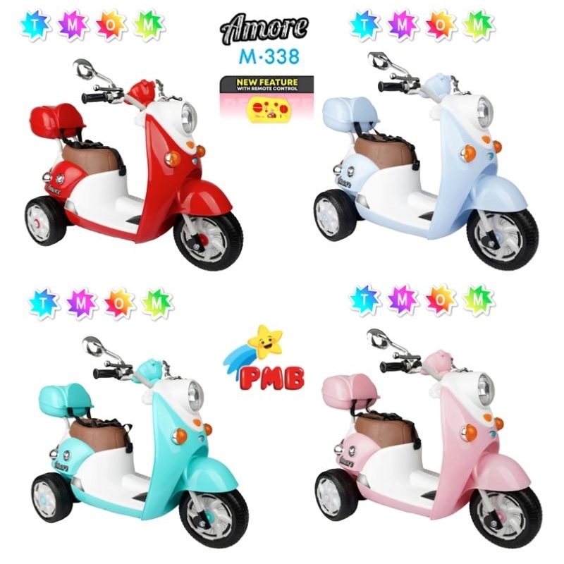 Mainan Motor Aki Anak Vespa Skupi Fino Floopy PMB Amore M338 Remote Honda Scoopy PMB M999 Lisensi Mu