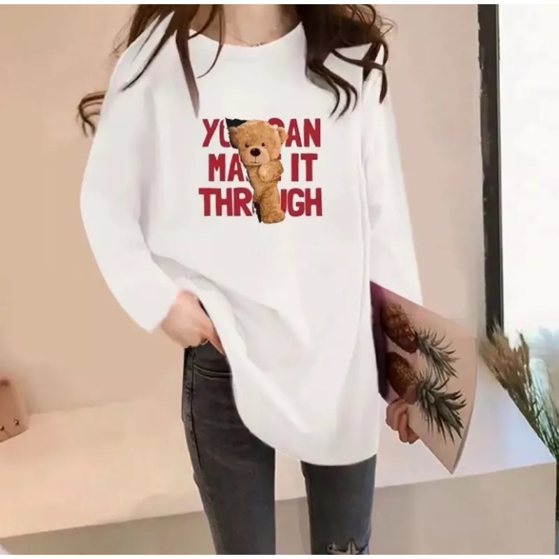 Kaos Lengan Panjang Oversize - Kaos Oversize Cewek - Baju Kaos Cewek - Baju Lengan Panjang Wanita - 