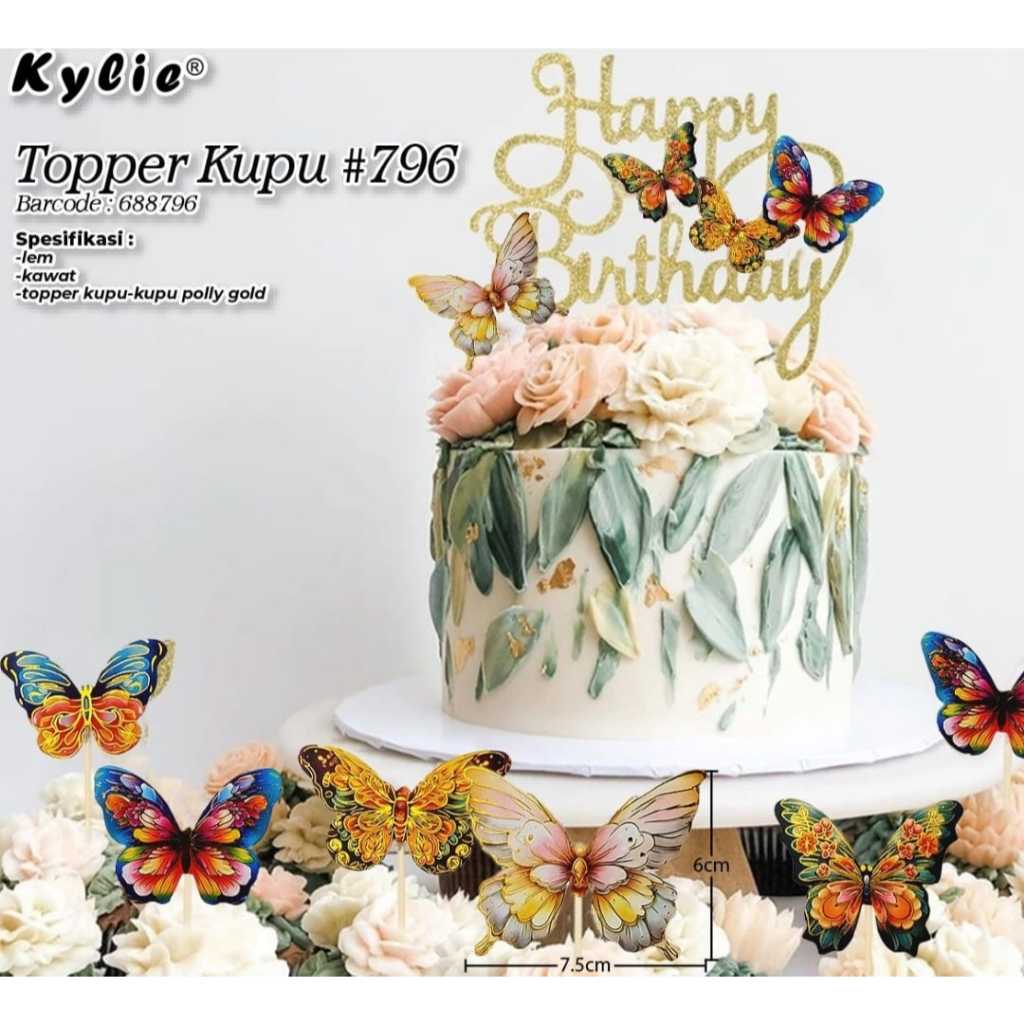topper kue kupu 2 model terbaru  warna emboss emas ( 2 tipe 975 pastel / 976 batik)