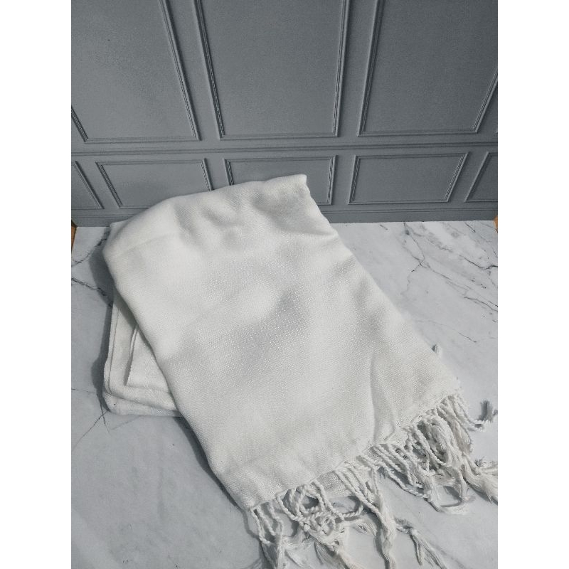 OBRAL JILBAB PASHMINA PUTIH POLOS RENDA