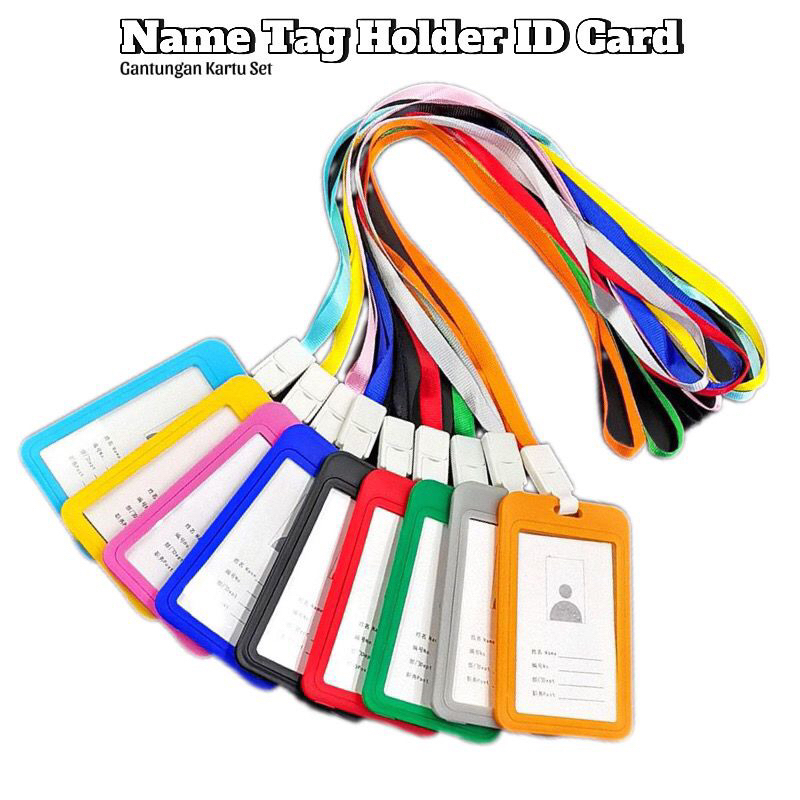 

Name Tag Holder ID Card Transparant / Gantungan Kartu Nama Plastik Vertical Lanyard Potrait Motif Polos / Tanda Pengenal Bening Horizontal