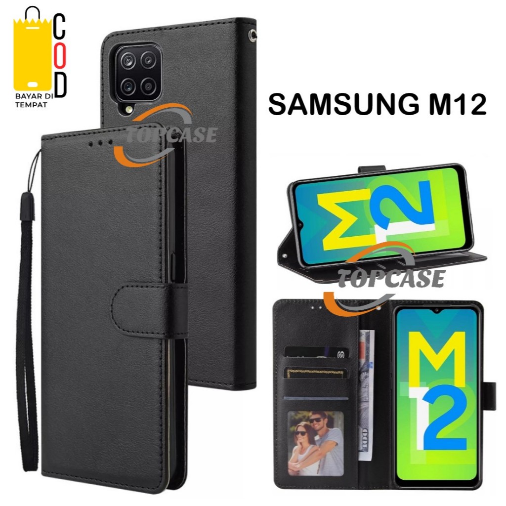 Case SAMSUNG M12 Flip Case Kulit Kesing HP Dompet Flip Leather Wallet Casing Premium