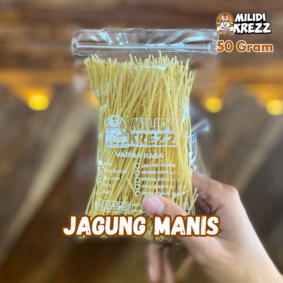 

Mie Lidi Milidikrezz 50gr Jagung Manis Cemilan Pedas