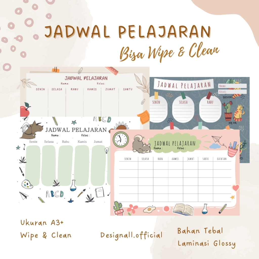 

Designall Poster Jadwal Pelajaran Aesthetic bisa ditulis dihapus Senin - Sabtu Wipe Clean A3+ - JL