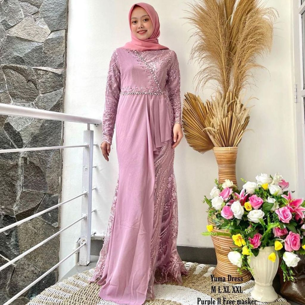 YUMA DRESS FULL BRUKAT MIX CERUTY  GAMIS PESTA KONDANGAN  GAMIS LEBARAN TERBARU  GAMIS MODERN FULL B