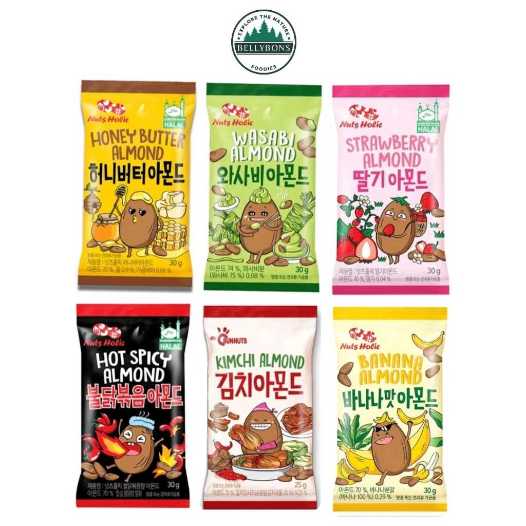 

NUTS HOLIC Korean Almond HALAL 30g Honey Butter Strawberry Banana Wasabi Kimchi Hot Spicy Chicken