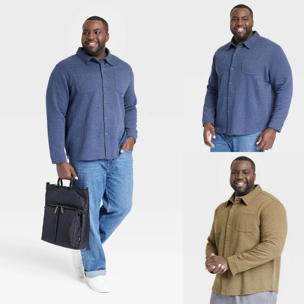 Kemeja Pria Lengan Panjang GOODFELLOW Men's Long Sleeve Knit Quilted Button-Down Shirt [BIG SIZE]