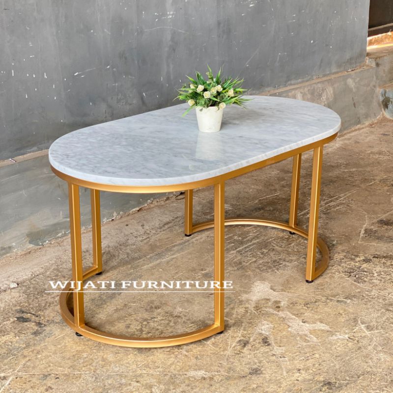 Meja Tamu Marmer Oval Minimalis Meja Kopi Coffe Table Minimalis Oval