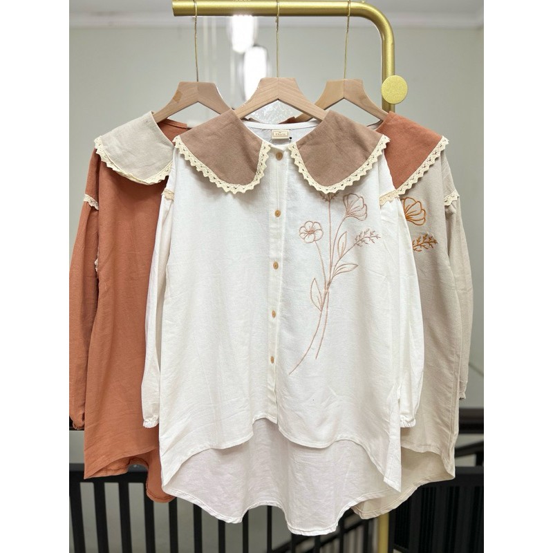 atasan linen bordir / blouse linen bordir / blouse linen / atasan linen / blouse korean embroidery /