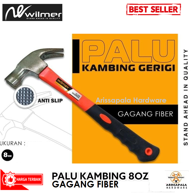 WILMER Palu Kambing Claw Hammer 16oz Palu Martil Cabut Besar Bergerigi Gagang Fiber Handle
