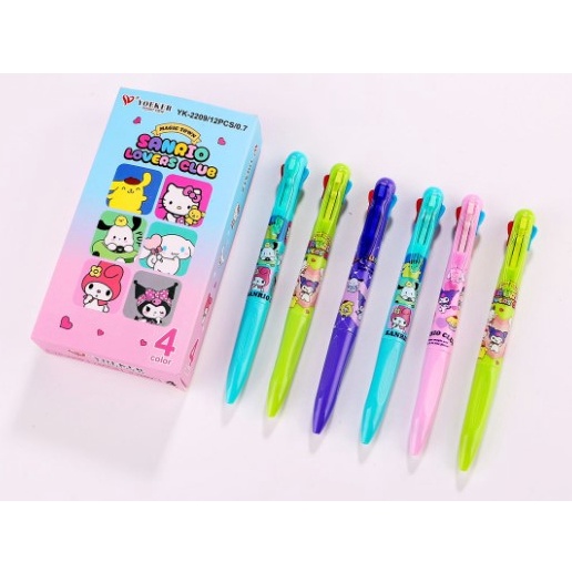 

KODE T96W 12pc Bolpen Pulpen Pen 4 Warna Kuromi Melody Sanrio Fancy